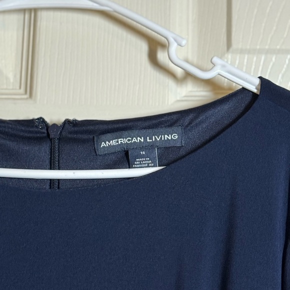 American Living Dark Blue Ruffle Long Sleeve Dress Size 14 - Picture 4 of 9